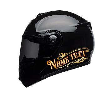 Black helmet with custom text decal